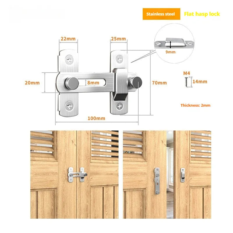 Warehouse hook sliding door lock in stainless steel or carbon steel with 90-degree latch mechanism