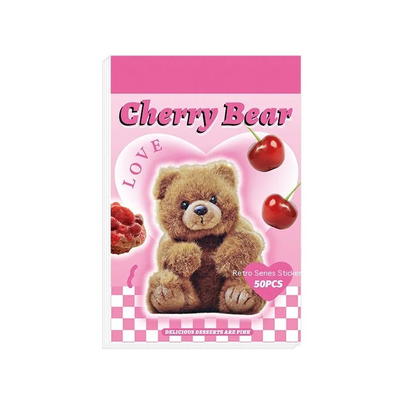 American retro cartoon sticker book with 50 sheets of 4x6cm journal decoration stickers