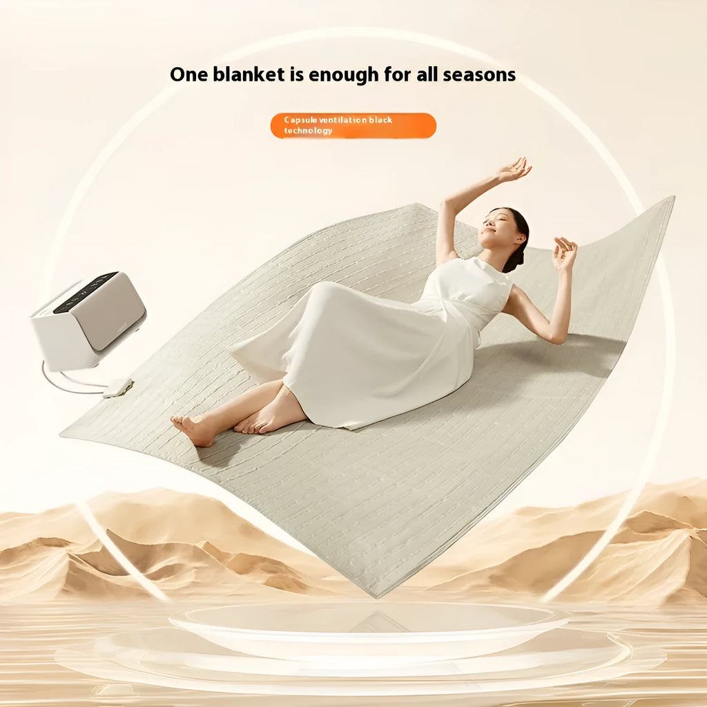White water capsule electric blanket with smart host controller on bed
