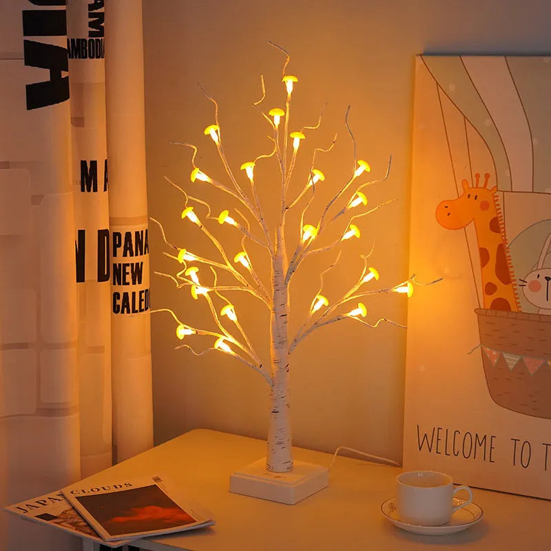 60cm tall mushroom tree lamp with 24 detachable flowers and warm LED lighting