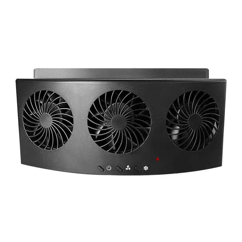 Black USB-powered car ventilation fan on a car dashboard with a 1.5m cable