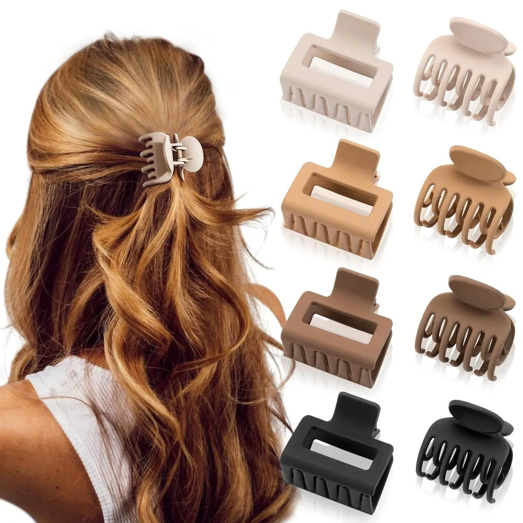 Six rose red plastic hair clips with frosted grip and pointed toe quadrilateral design