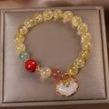 Women's natural citrine jade Ruyi pendant bracelet with yellow hair crystal jade accent on alloy chain