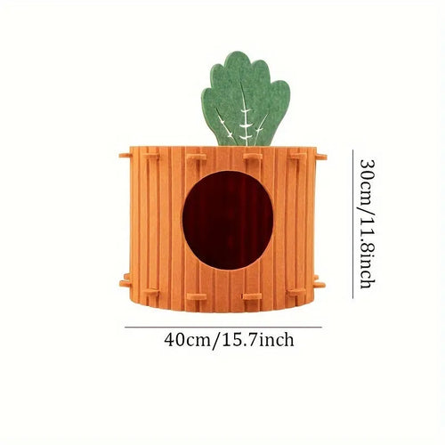 Grey needle-punched felt cat tunnel nest in a semi-enclosed cattery shape.