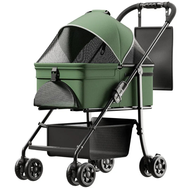 Black removable pet cart with one-click folding mechanism and large capacity design