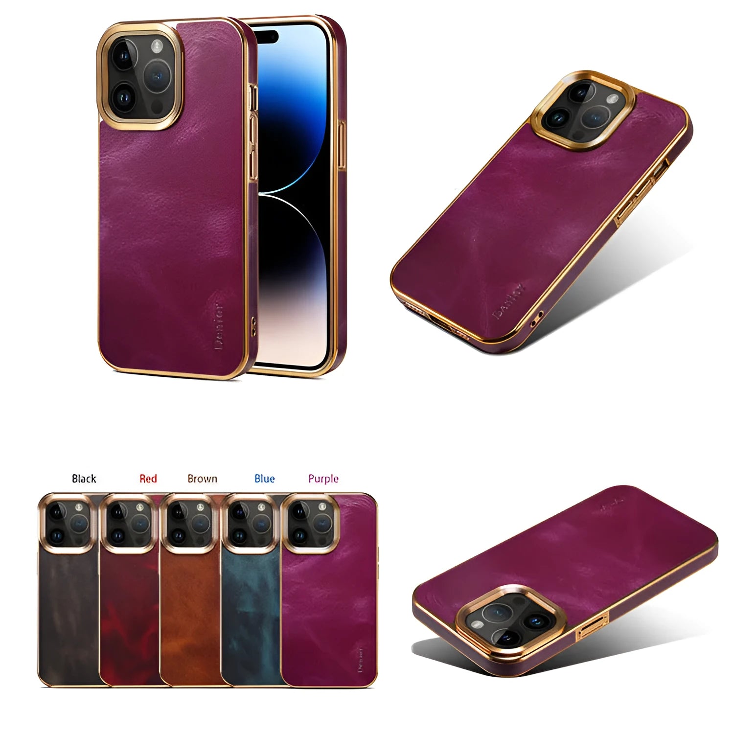 Handmade vintage leather iPhone case in black showing slim profile and precise port openings