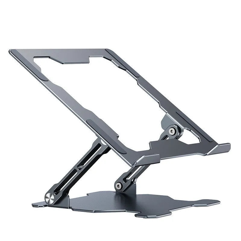 Grey aluminium adjustable laptop stand with folding design for portable use