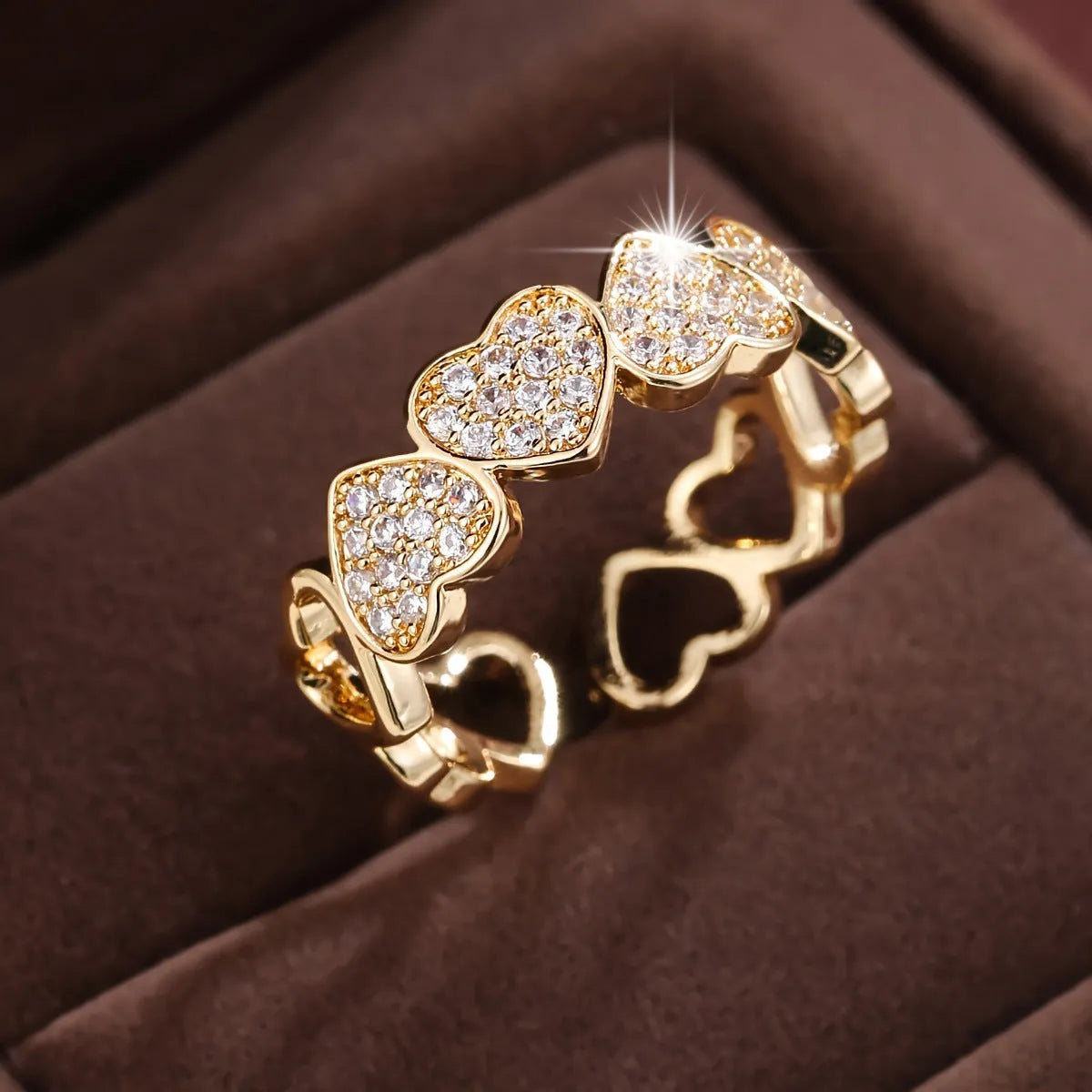 Geometric love heart couples ring with adjustable opening in gold and silver colours