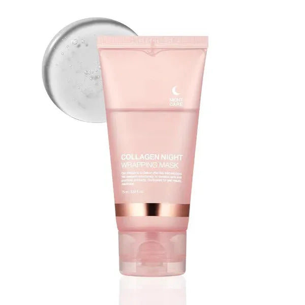 Collagen night face mask bottle with applicator brush for firming and hydration