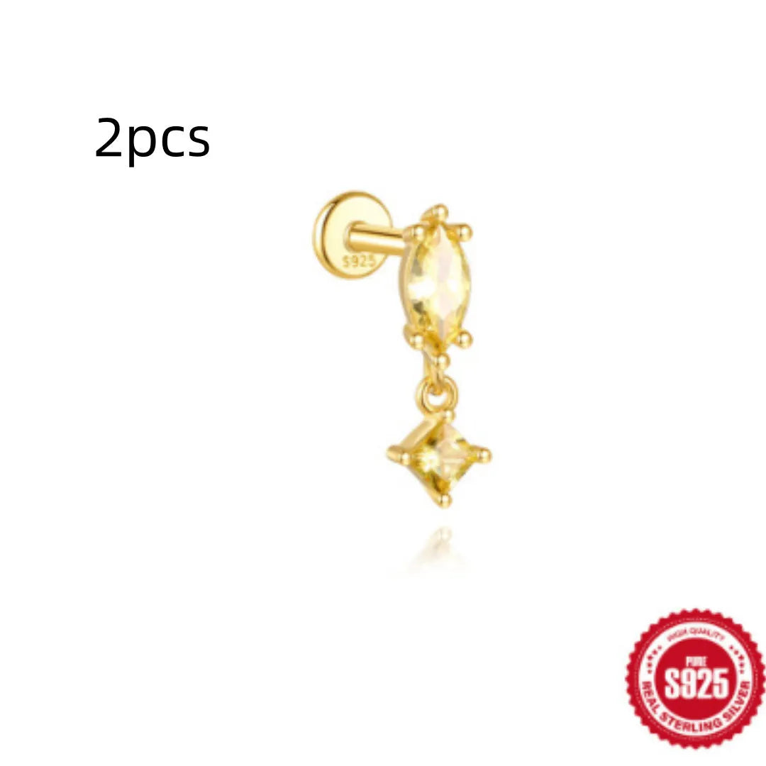 S925 sterling silver water drop earrings with flat spiral geometric design in gold colour