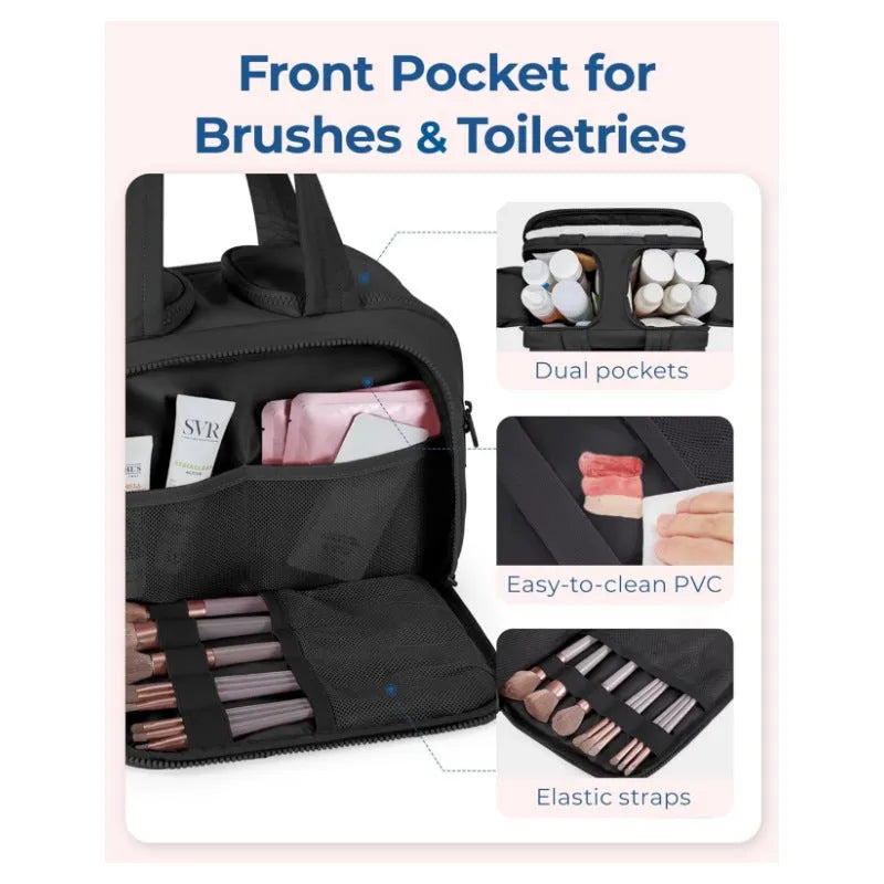 Large travel toiletry bag in lightweight polyester with wide opening, shown in available colours