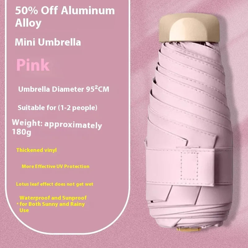 Five-fold gradient vinyl mini sun umbrella open showing colour and alloy frame