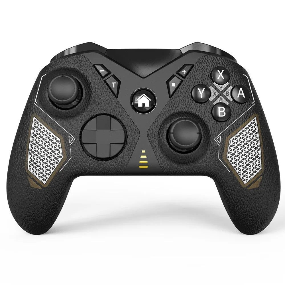 Black wireless Bluetooth game controller with leather texture for Nintendo Switch and mobile phones