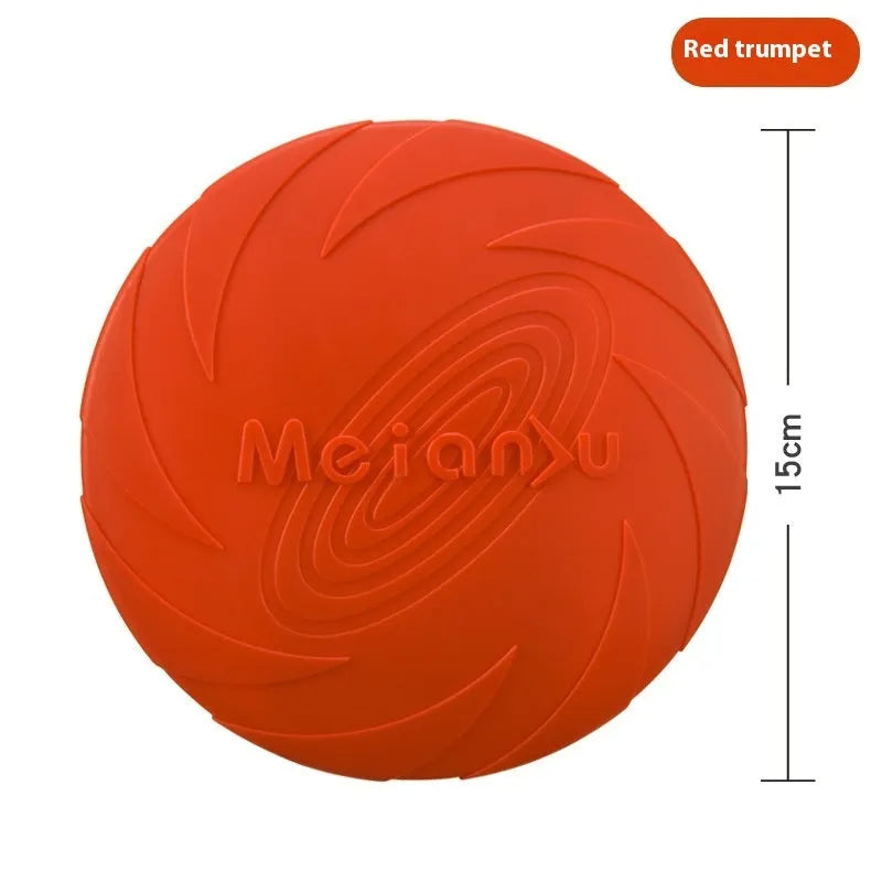 Soft rubber dog flying disc toy in blue colour suitable for outdoor fetch games and walking sessions