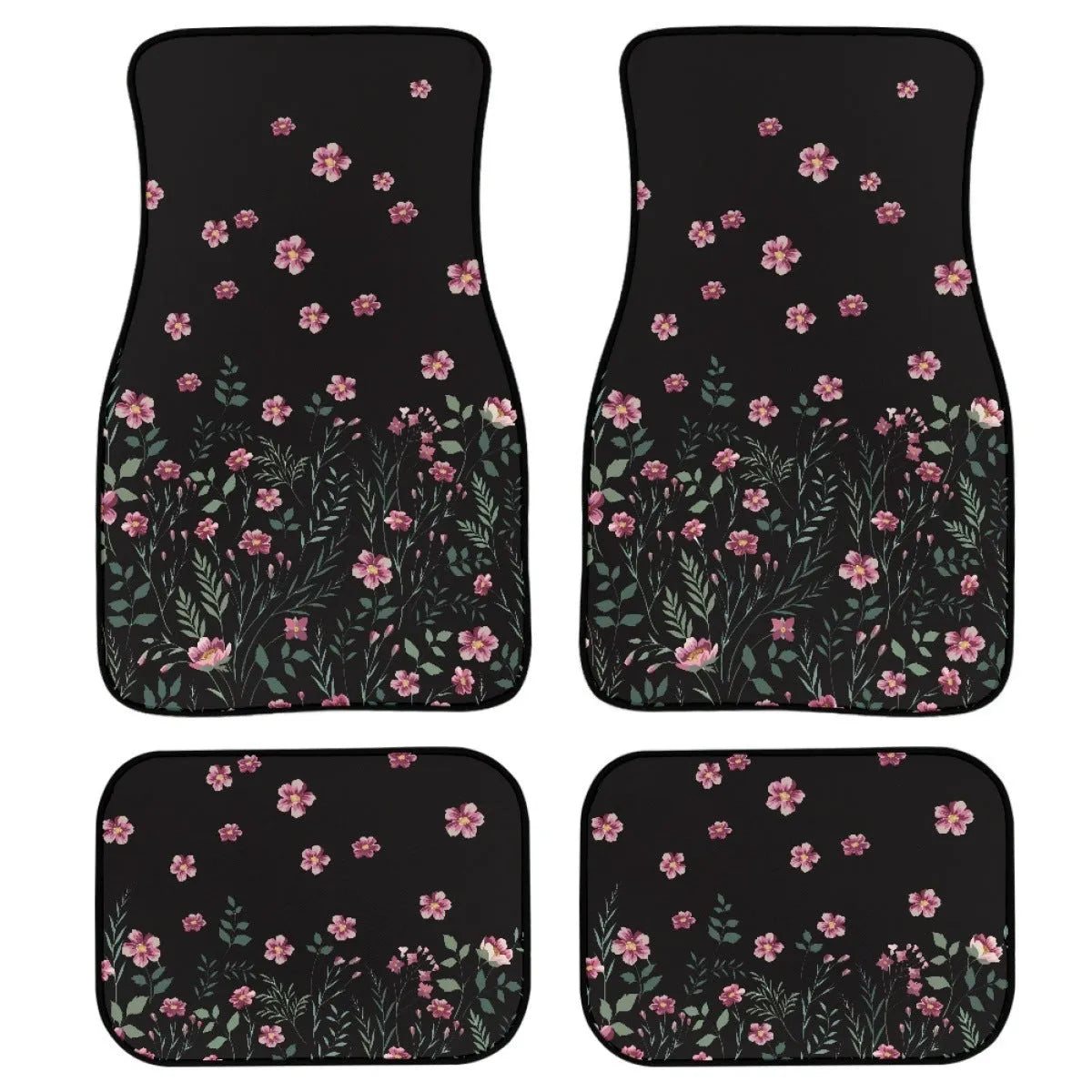 Black printed rubber car foot mat set with 20mm thickness and waterproof polyester lining