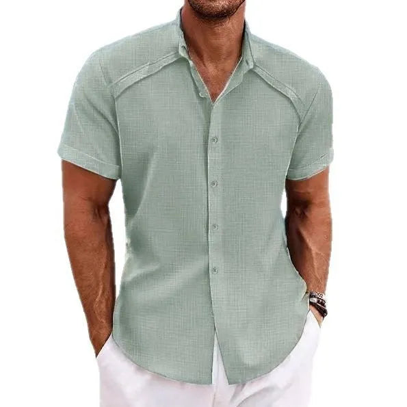 Hawaiian casual short sleeve shirt in solid colour cotton blend fabric for summer wear