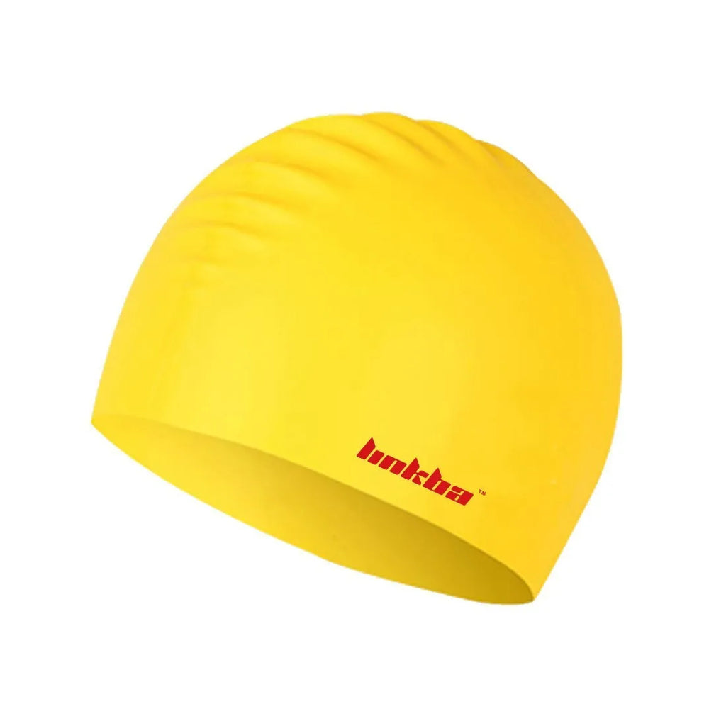 Professional silicone swimming cap with earmuff design and letter pattern in five colour options