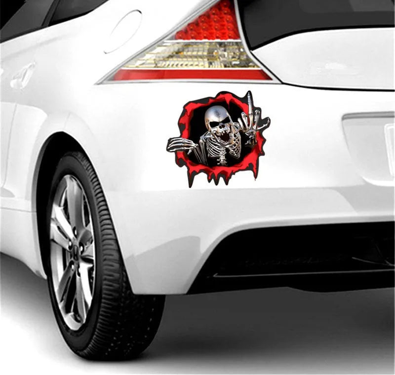 Reflective metal skull car sticker with colourful broken shell design on PET material