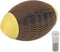Ellipse-shaped corrugated paper catnip ball scratch toy for cats on a plain background