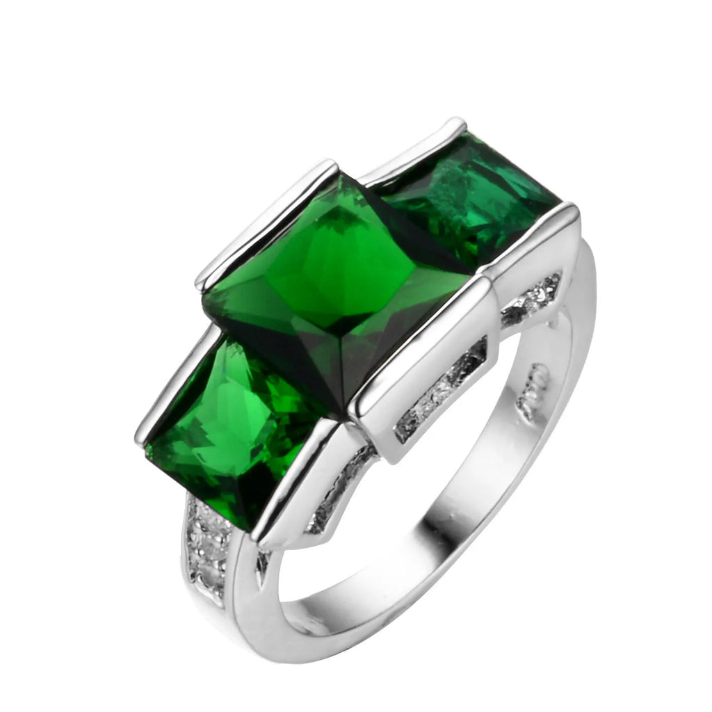 Women's wholesale electroplated copper ring in geometric design with rainbow elements on size chart
