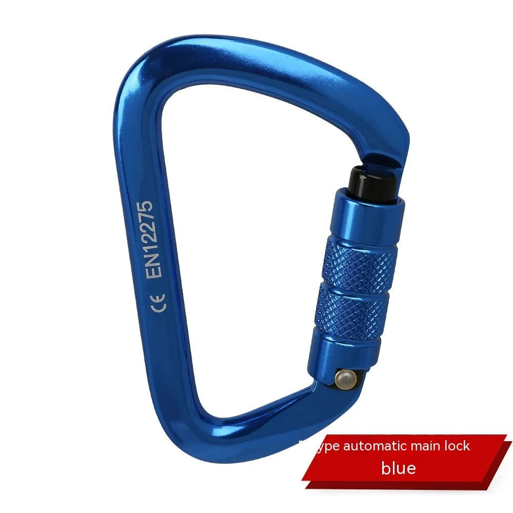 D-type steel climbing lock with auto-lock or screw-gate mechanism in multiple colours