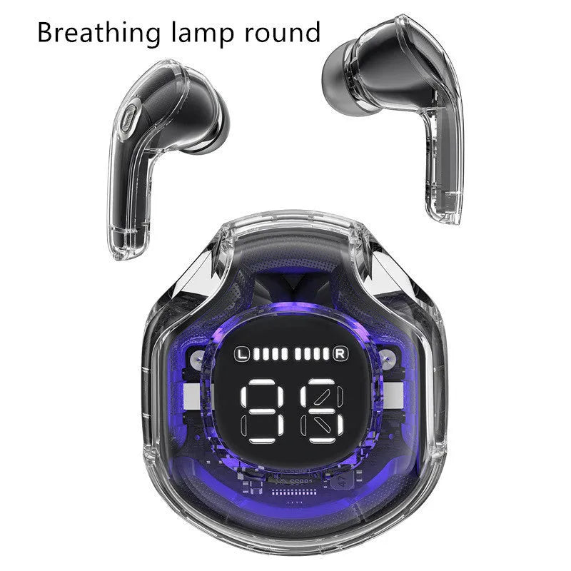 Wireless Bluetooth in-ear headset shown in multiple colours including sky blue and violet on a white background.