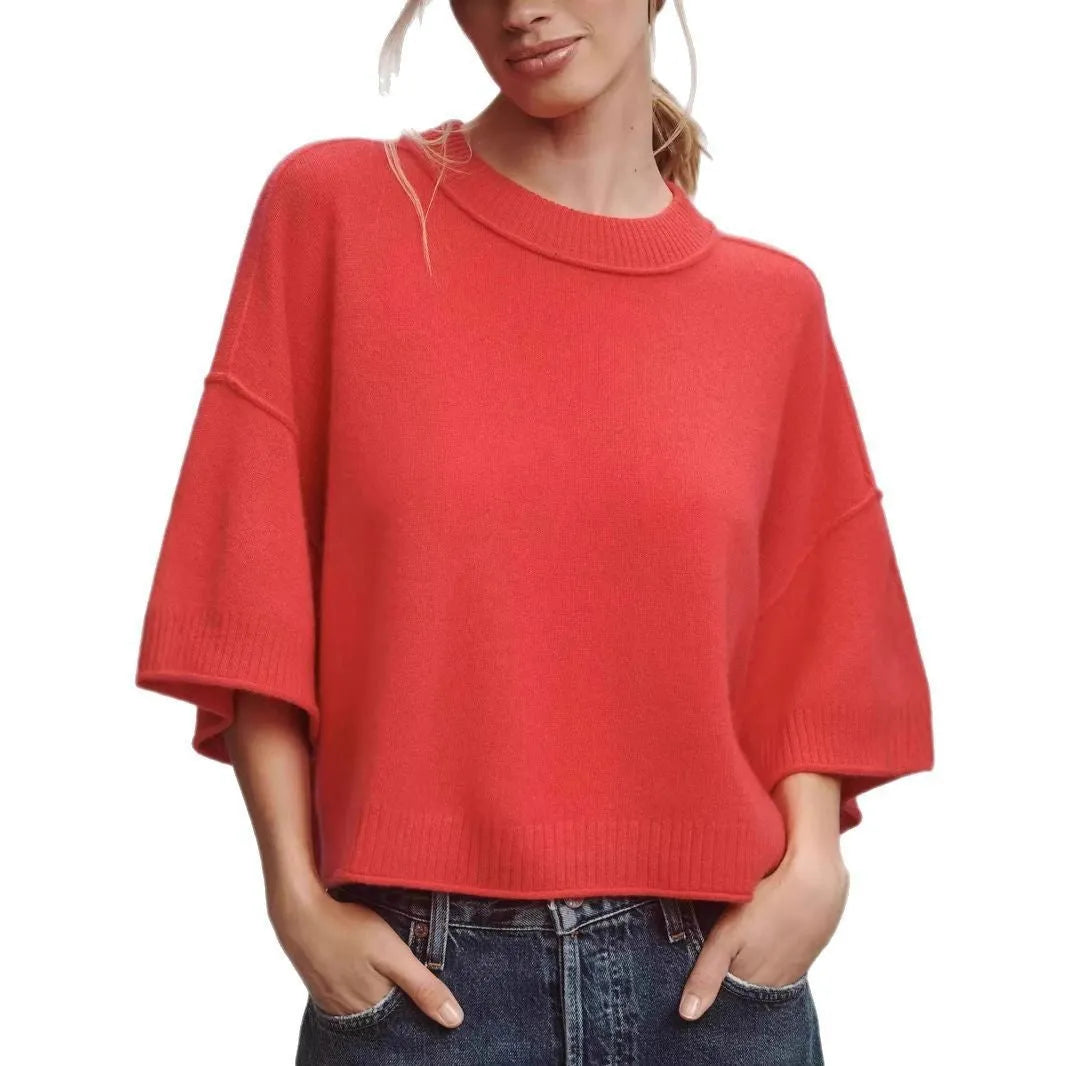 Red Hot Girl Style short T-shirt with an exposed navel cut, regular sleeves, and pullover design.