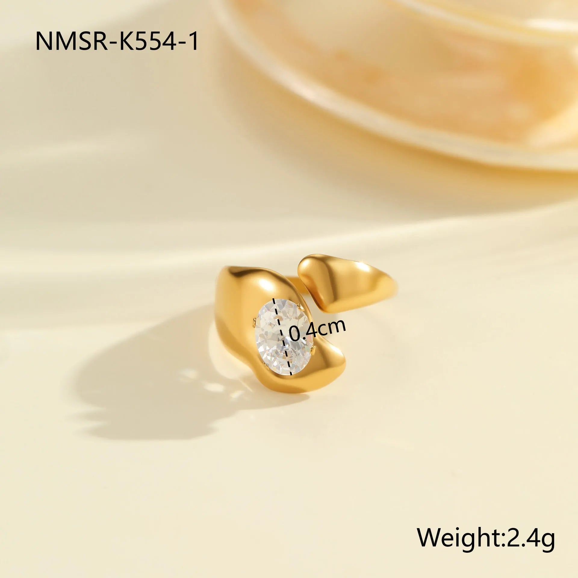 Geometric stainless steel ring with electroplated zircon stones in multiple colour options