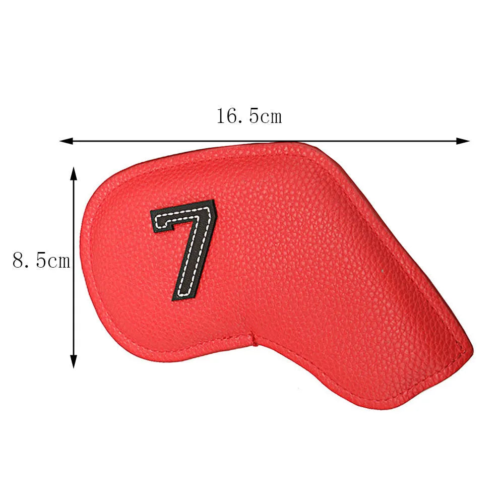 Set of 10 PU leather golf club head covers with printed ball designs for golf bag protection