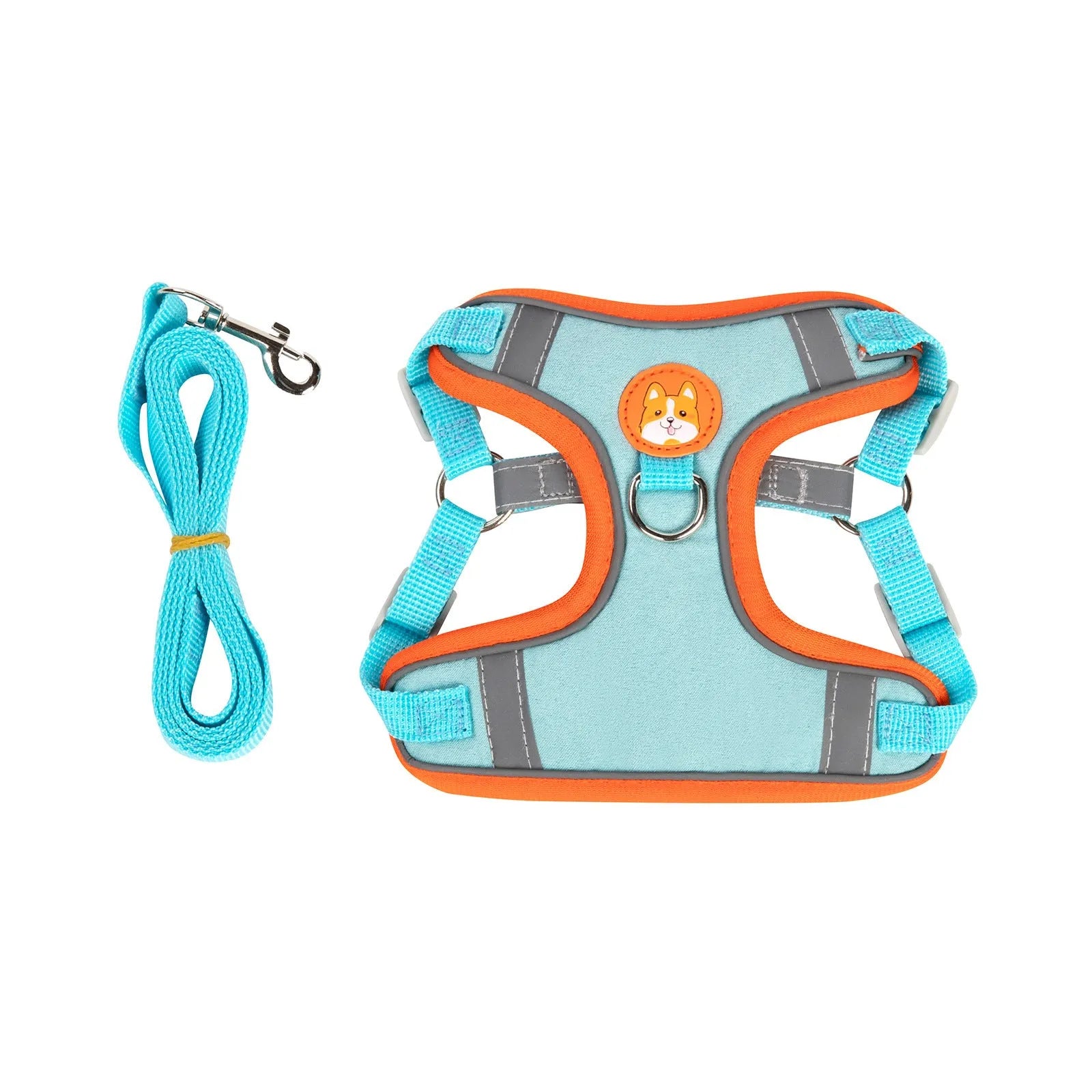 Adjustable dog harness with chest strap in various colours and sizes for haulage rope attachment.