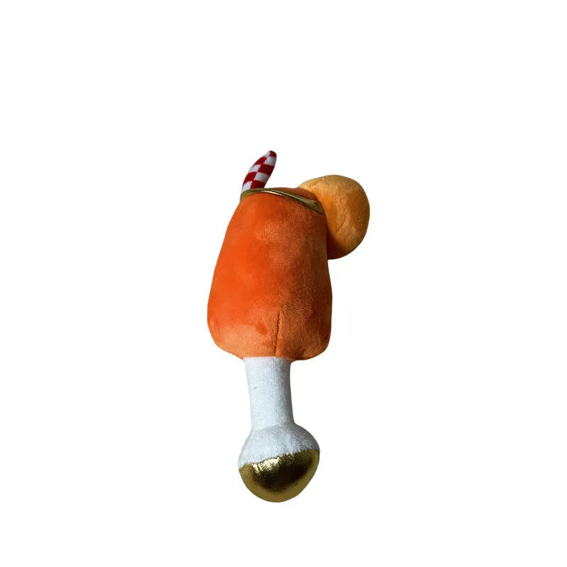 Yellow wine glass design squeaky dog chew toy measuring 7cm long with plush texture