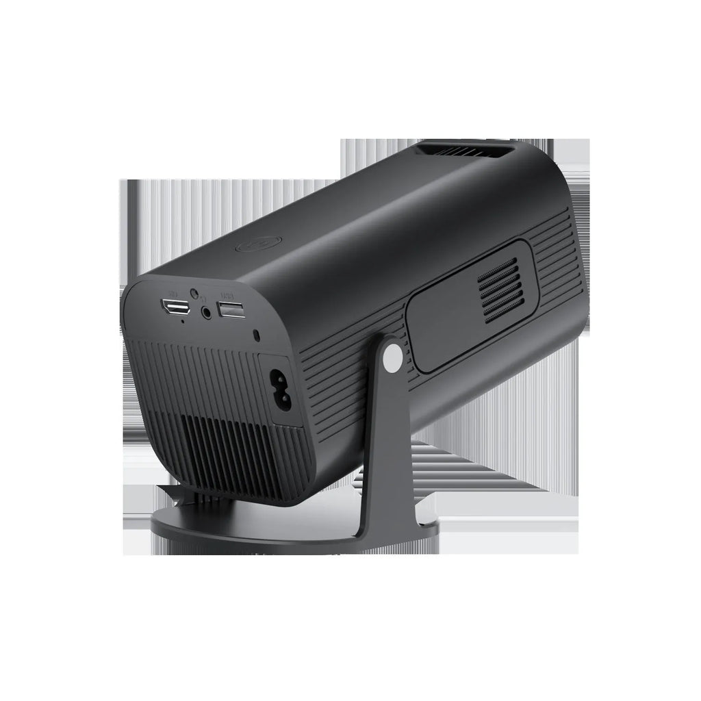 P330 black and white portable mini projector with remote control on a table