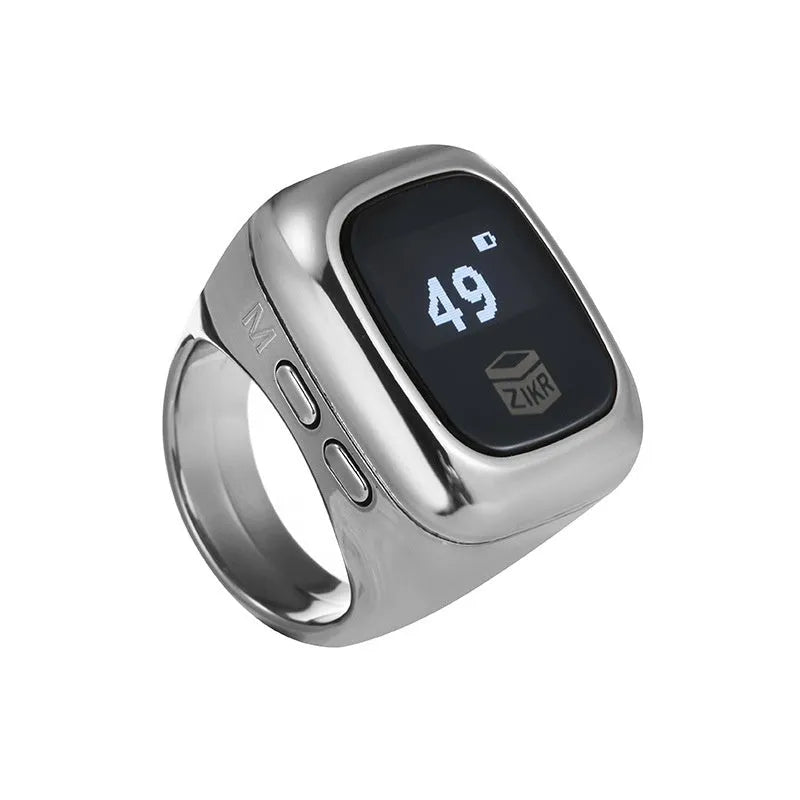 Al-Fatiha electronic zikr counter with digital display on a wristband, shown in rose gold colour.
