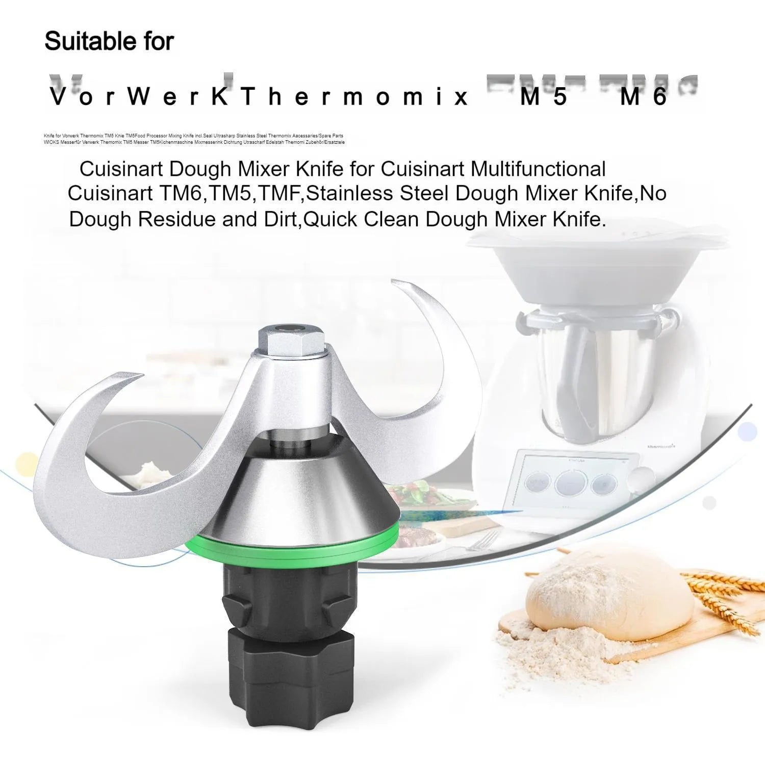 Ceramic dough knife with stainless steel blade for Thermomix TM5 and TM6 machines
