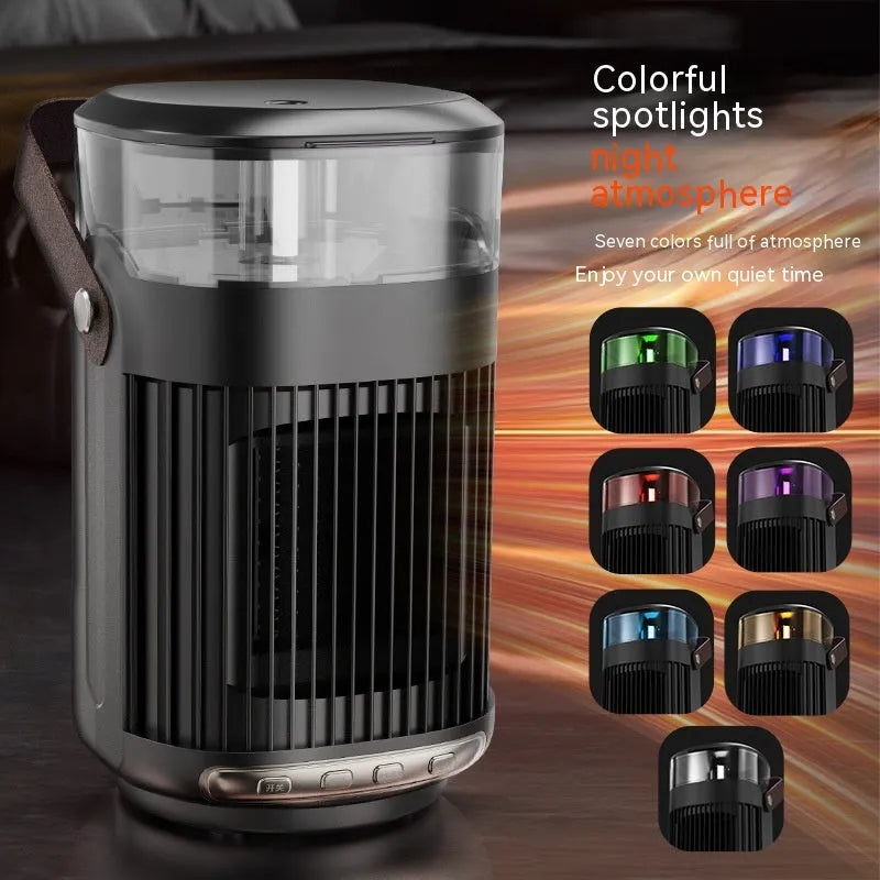 Black portable PTC heater with humidifier, 24cm tall with oscillating head and front-panel controls