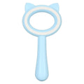Double-sided pet grooming brush with ergonomic handle shown in blue and white colour options