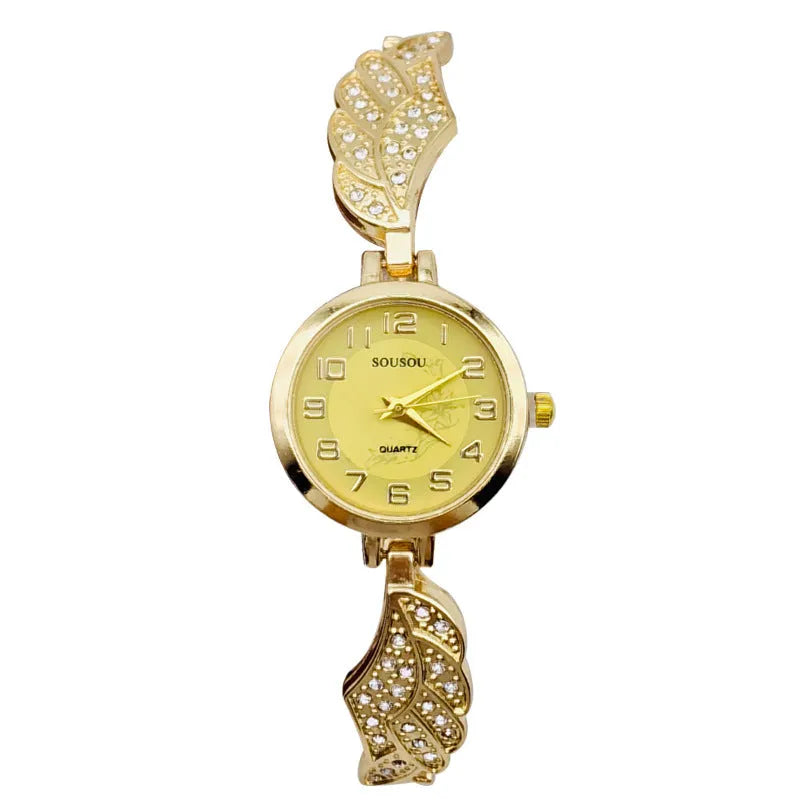 Stainless steel women's watch with round dial and Vachette clasp, shown in gold surface colour option