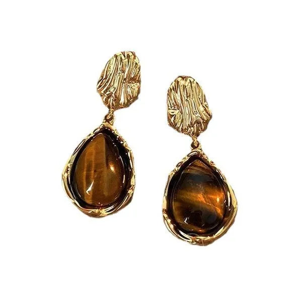 Three pairs of handmade geometric alloy earrings with electroplated finish and tassel elements