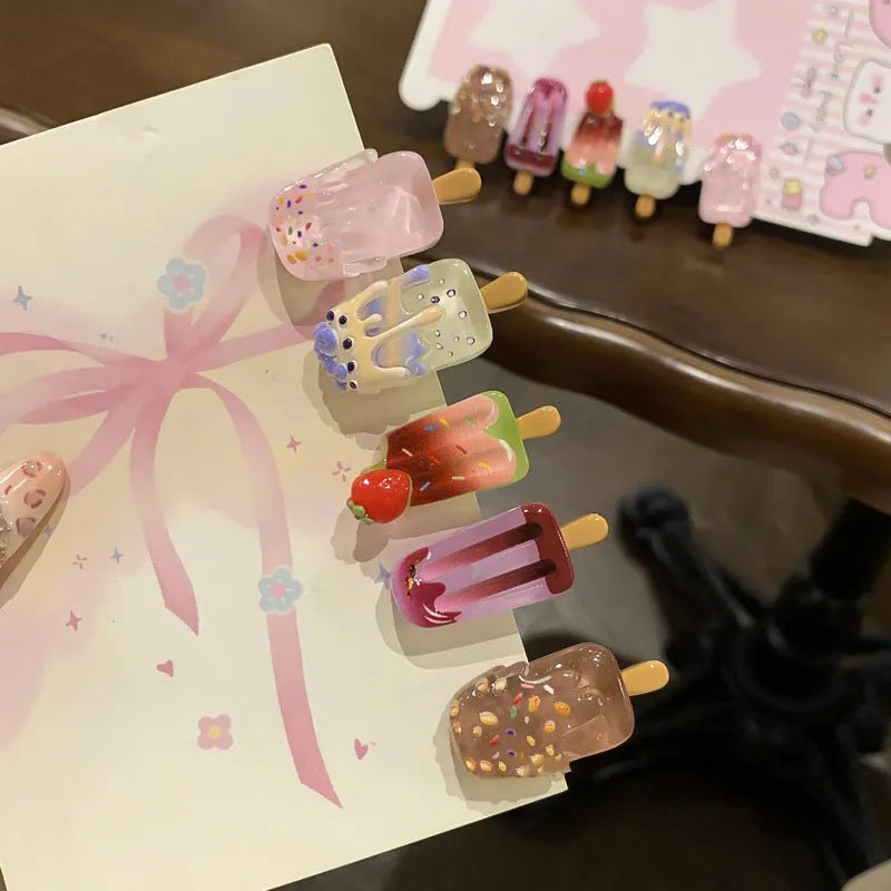Cartoon ice cream design resin hair barrette with side clip fastening