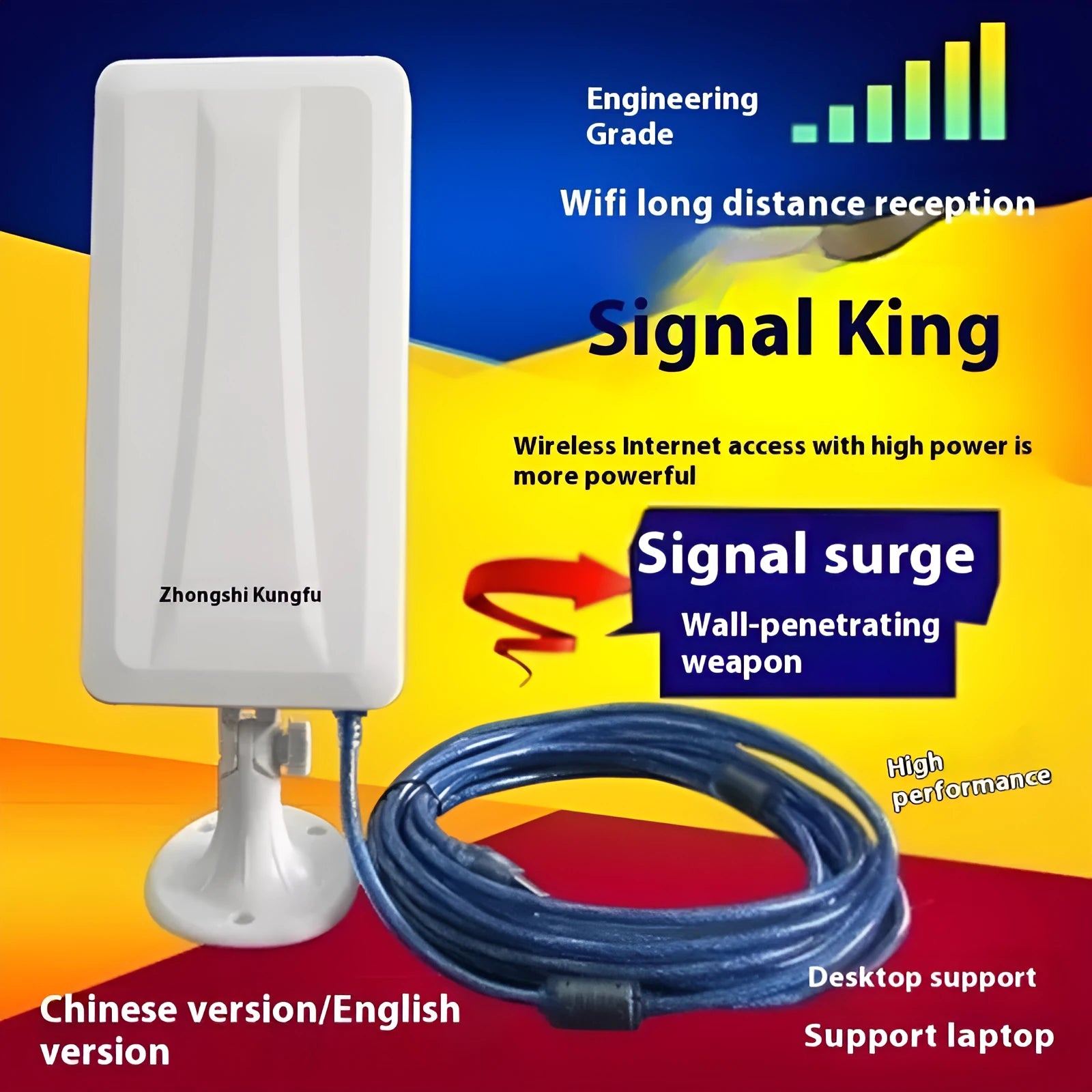 White USB wireless network card for desktop and laptop computers with extended coverage options