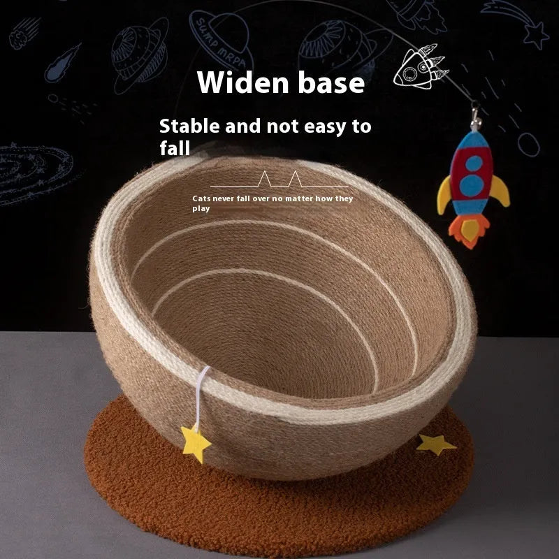 Large cat scratching basin with sisal rope post and flannel-lined nest in starlight colour