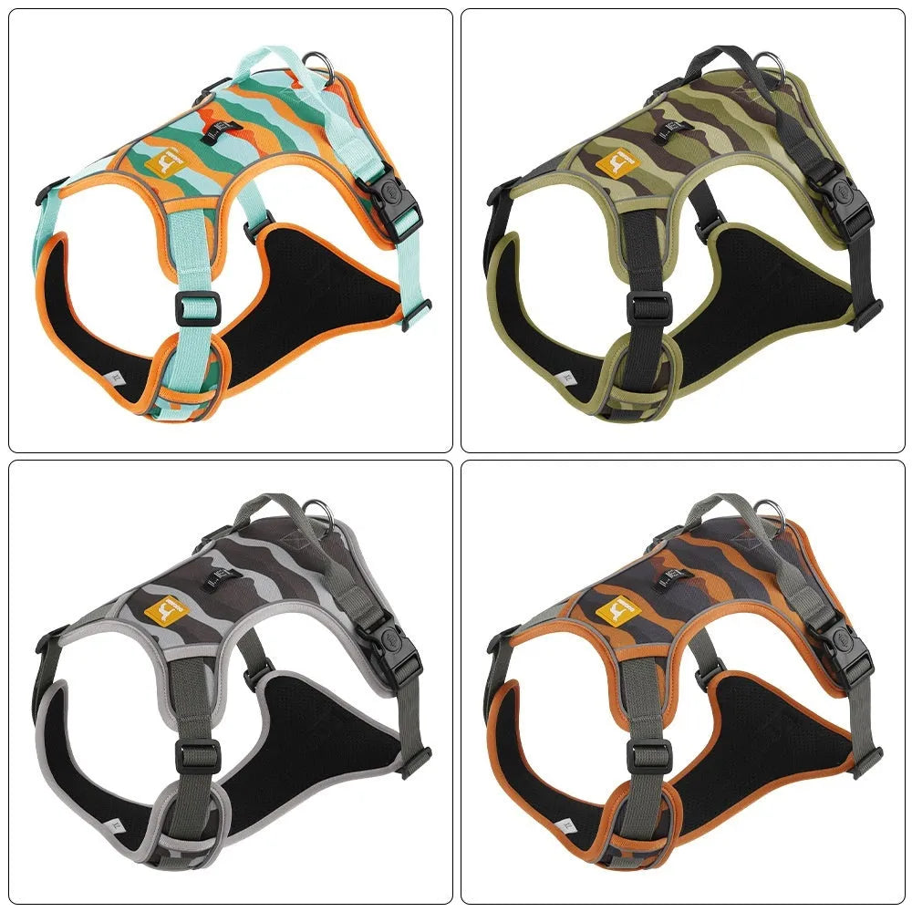 Reflective dog chest and back harness with detachable lead in Oxford cloth, available in four colours
