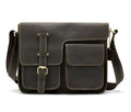 Brown leather vintage messenger bag with adjustable strap and buckle closure