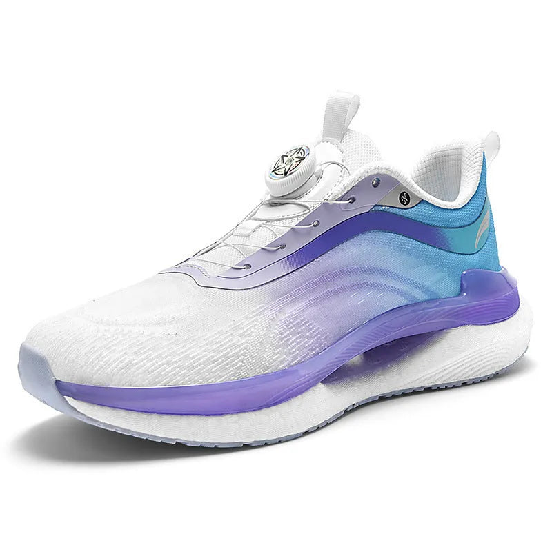Men's high-top breathable running sneaker in mesh with buckle closure and composite sole.