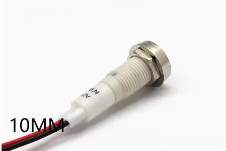 10mm stainless steel edge plastic indicator light with attached wire in multiple colours