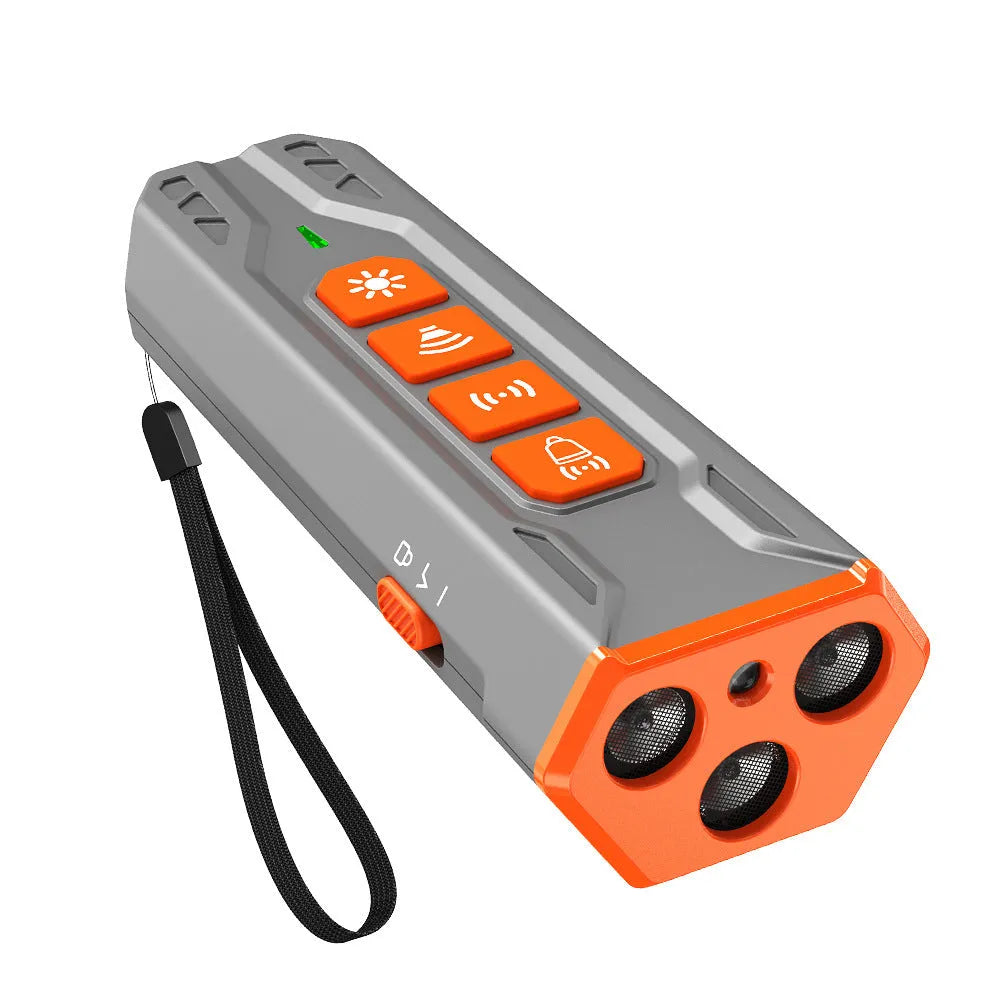 Ultrasonic dog trainer with three adjustable heads in black and orange colour