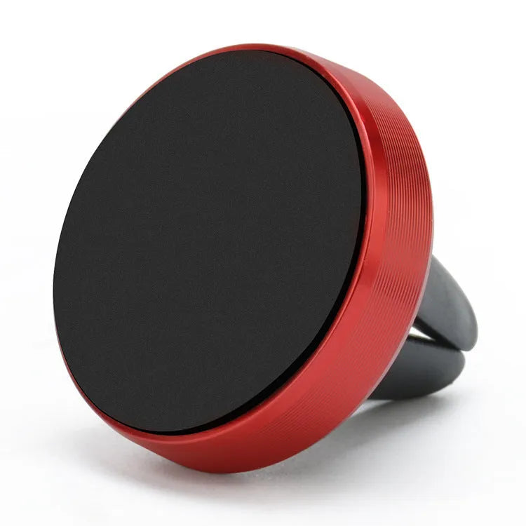 Magnetic car air vent phone holder in black mounted on vehicle vent with smartphone attached
