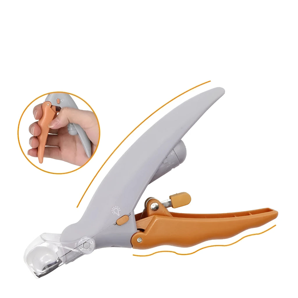 Yellow pet nail clippers with LED light and magnifying glass for dog and cat grooming