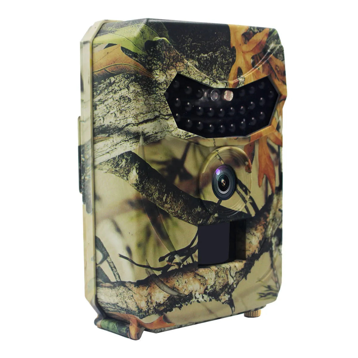 Yellow brown 16MP hunting game camera with infrared LEDs and wide lens for outdoor scouting