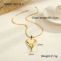 Double heart snake bones geometric pendant necklace in stainless steel with gold or steel finish
